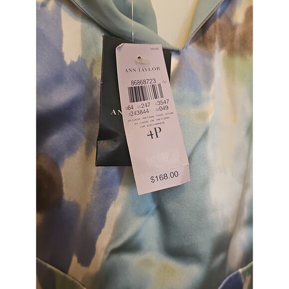 NWT Ann Taylor Silk Halter Dress Womens 4 Petite Watercolor Blue Green Wedding - Picture 11 of 16